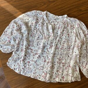 Z Supply Pink and White Boxy Blouse with Mandarin Collar